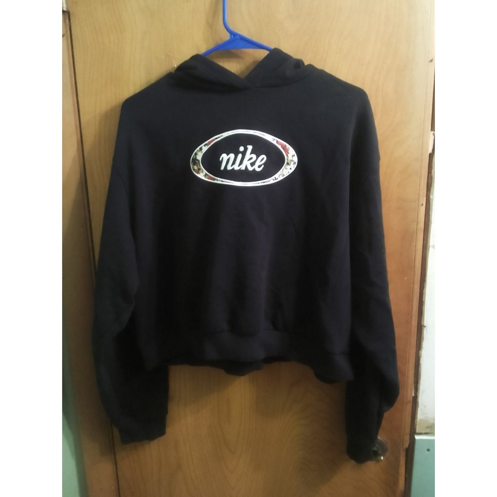 Woman's‎ Size Large Nike Crop top Floral Sportswear Pullover Black Hoodie